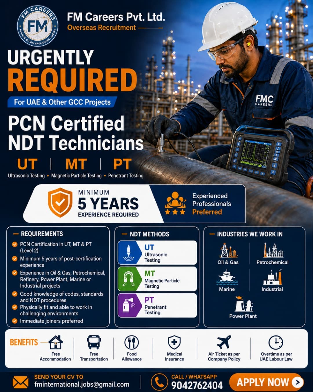 PCN & ASNT 2 Certified NDT Technicians at FM CARRERS