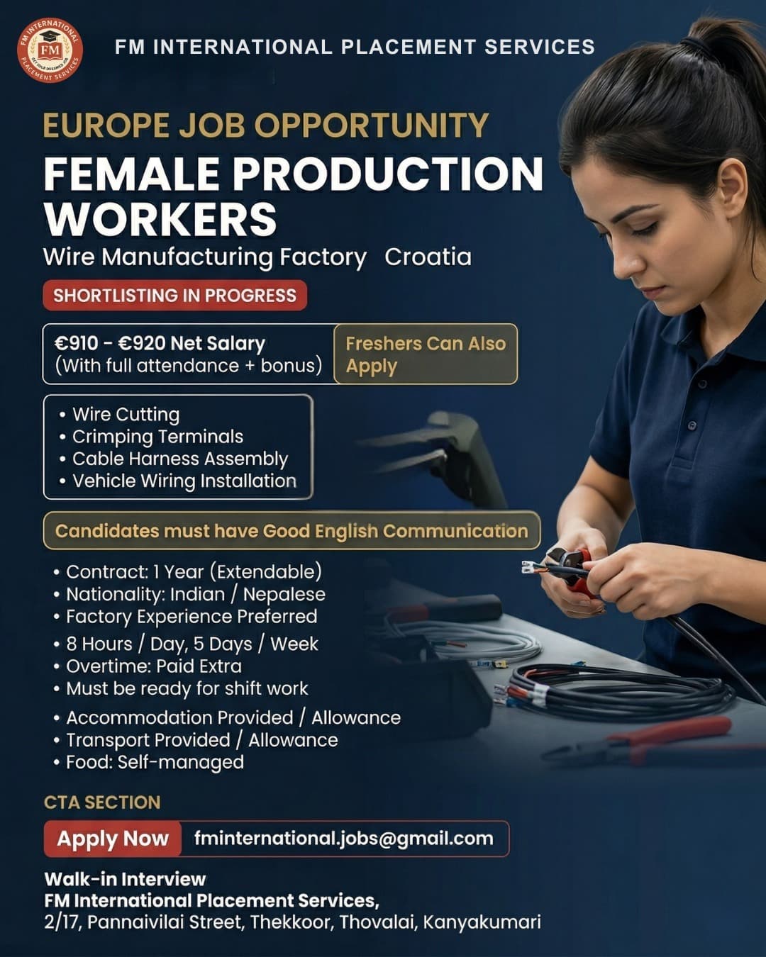 Female Production Workers – Wire Manufacturing at FM International